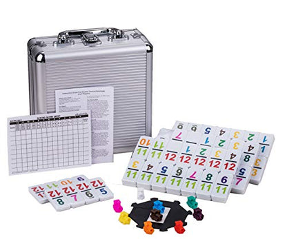 Doublefan Mexican Train Dominoes with Color Numbers,Double 12 Numerical Domino Game, Chicken Foot Dominoes Set with Aluminum Case, 91 Tiles Dominoï¼ˆ2-10 Player | For 2-8 players, 91 Number recessed mark tiles, Deluxe aluminum case, Chicken Foot play,boar