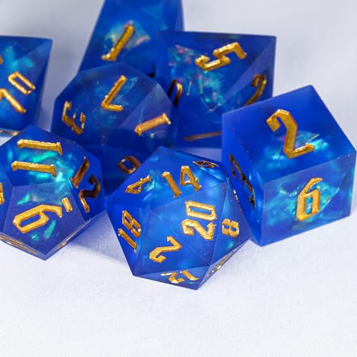 Cusdie Frosted Dice Sharp Edges DND Dice, 7 PCs D&D Dice, Handcrafted Polyhedral Dice Set, for Role Playing Game Pathfinder(Blue) - color: Frosted-blue