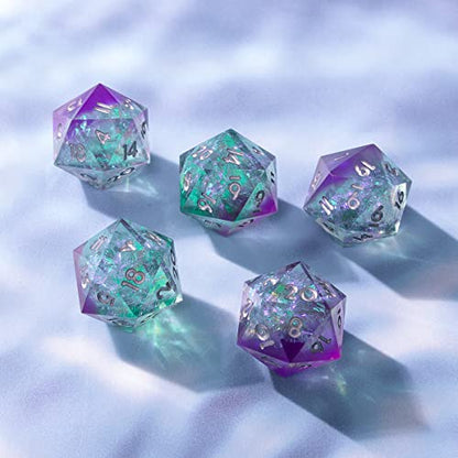 Single D20 Dice - 22mm, 20 Sided D&D Dice for Dungeons and Dragons, DND Dice with Resin Sharp Edge, Handmade Polyhedral for RPG, Roleplaying Games MTG Table Games(Purple Green) - color: D20-purple Green