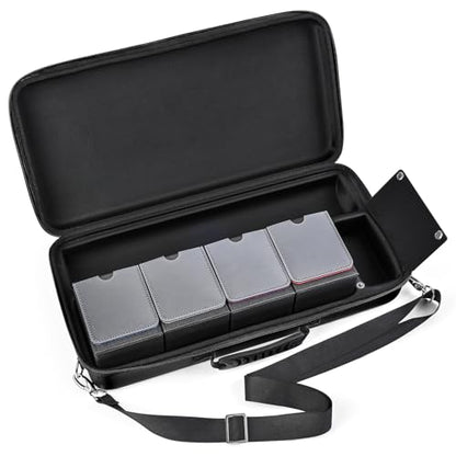 Playmat & Deck Box Carrying Case With 4 Deck Boxes, Rigid, Black | 3 compartments for playmat, deck box & dice. Fits 14"-16" playmats. Adjustable shoulder strap & handle included. - color: Black, size: Case