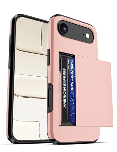 Jiunai for iPhone Air Case Wallet Card Holder Slide Slot Hybrid, Rose Gold | Slide Door Pocket Holds 2 Cards, Credit Access Card IDs License, Dual Layer Protection, Men Women Teen, Commute Work School - color: Rose Gold, size: for iPhone Air 6.5''