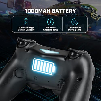 2 Pack Wireless PS-4 Controller, Game Remote Controller Compatible with PS-4/Slim/Pro/PC, RGB Light, Programmable, 1000mAh Battery, Dual Vibration, 6-Axis Gyro, Touch Pad, Share, Speaker&Audio Jack - color: Black and White