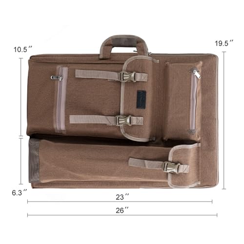 TRANSON Art Portfolio Case Artist Backpack Canvas Bag Large 26” x 19.5” - color: Brown