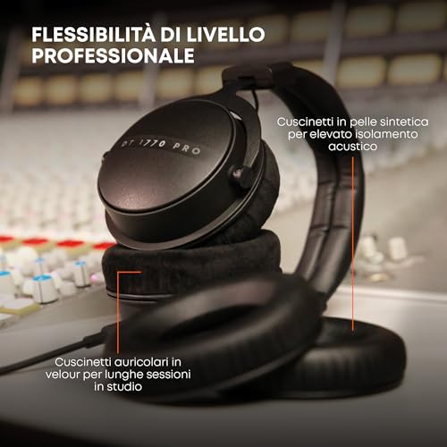 beyerdynamic DT 1770 PRO MKII Wired Over-Ear Headphones, 30 Ohm, Closed-Back Professional Recording Studio Monitor. 2 Detachable Cables, Velour & Leatherette Ear Pads, Handmade in Germany. Black