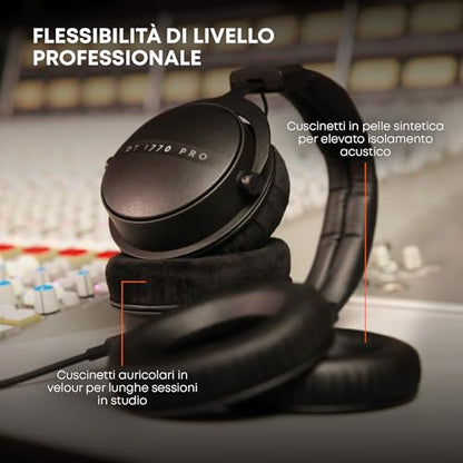 beyerdynamic DT 1770 PRO MKII Wired Over-Ear Headphones, 30 Ohm, Closed-Back Professional Recording Studio Monitor. 2 Detachable Cables, Velour & Leatherette Ear Pads, Handmade in Germany. Black