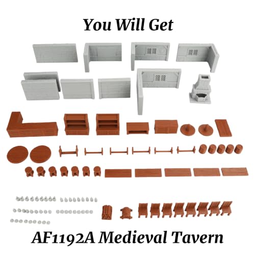RPG Terrain Building Fantasy Tabletop Game Scenery Medieval Tavern AF1192A | Unpainted 25mm 1:64 Scale Dungeon Walls TTRPG Buildings Accessory, Fantasy Role Playing Game Terrain for Adults Bundle - color: Af1192a Medieval Tavern