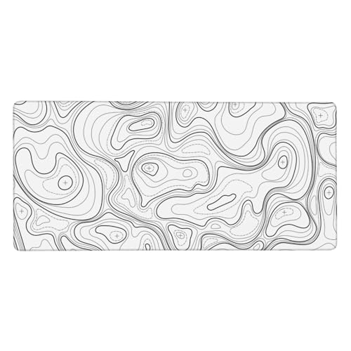 Large Gaming Mouse Pad White Topographic Contour Mouse Pad with Stitched Edges & Nonslip Rubber Base Extended XXL Long Mousepad Big Desk Mat for Company Office Work, 35.4 x 15.7 in - color: White Topographic, size: 35.4" x 15.7"