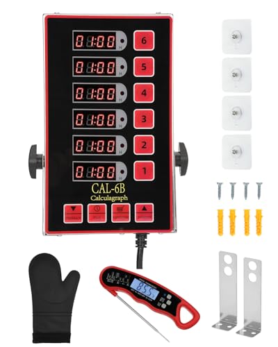 Commercial Kitchen Timer for Cooking, 6 Channel Timer Restaurant Kitchen Supplies, Heavy-Duty Timer - Stainless Steel | Digital LED Technology | Reminder Function | Loud Alarm - size: 6 channel