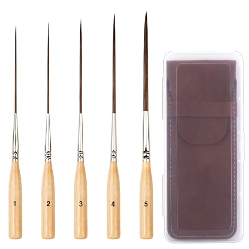 Long Liner Brushes,5PCS Ox Ear Hair Detail Paint Brush Set,Pinstriping Brush for Filling Corners, Marking, Outlining, Watercolor Acrylic Oil - color: 5pcs