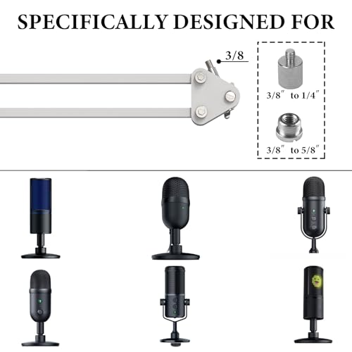 GEEKRIA for Creators Microphone Arm Compatible with Razer Seiren V3 Chroma, V3 Mini, X Mic Boom Arm with Tabletop Flange Mount, Suspension Stand, Desk Mount Holder (White)