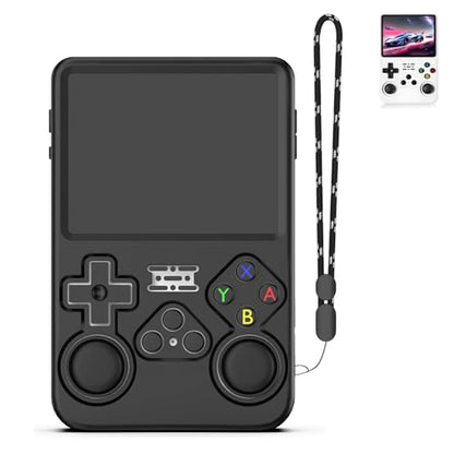 for R36S Silicone Case, Soft Skin for R36 S Handheld Game Console Accessories, Anti-Scratch Washable Silicone Cover with Lanyard (Black) - color: Black