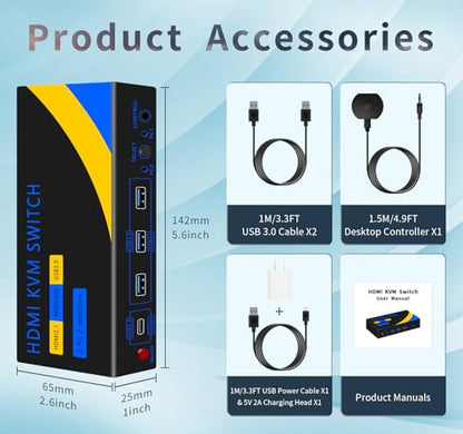 DP HDMI KVM Switch 2 Monitors 2 Computers Display Port | 8K@60HZ, DP and HDMI KVM Switches,USB3.0 with USB C - size: 2 PC 2 Monitor-8K Black