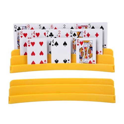 Three-Layer Design Playing Cards Holders，Playing Card Holder for Kids Adults Hands Free Card Holder for Family Card Game Nights Poker Parties - color: Yellow(2pack)