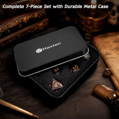 Haxtec Sharp Edge DND Dice Set, Liquid Core Resin Polyhedral RPG Dice | Black Swirls D&D Dice, Compatible with Dungeons and Dragons, Red Blood Liquid, Handmade 7-Die with Metal Case, MTG Gifts - color: Blood & Black