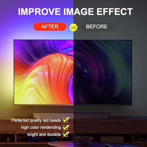 TV LED Strip, 3.28ft Smart RGB LED Lights for 24-32 Inch TVs, Music Sync Bluetooth App & Remote Control, USB-Powered for Gaming, Bedroom, PC, Home Theater - size: 3.28ft