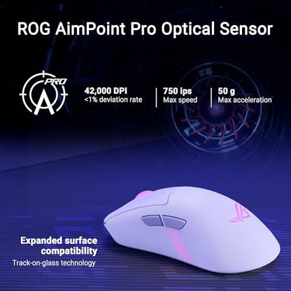 ASUS ROG Keris II Origin Wireless Gaming Mouse – Right-Handed Ergonomic, 65g, Tri-Mode Connectivity, 42K DPI, up to 127Hr Battery, Web-Based Configuration, PC/Mac Support - color: White, style: Keris II Origin