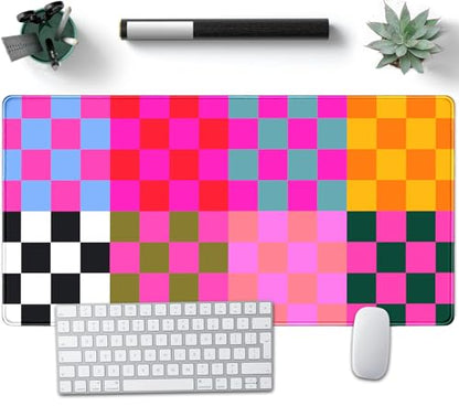 Checkered Desk Mat Pink Desk Matt for Desktop Desk Pad XXL Large Mouse Pad Deskmat Big Mousepad Keyboard Pad Mouse for Computer Cute Desk Accessories 31.5 X 15.7In - color: A6- Retro Checked