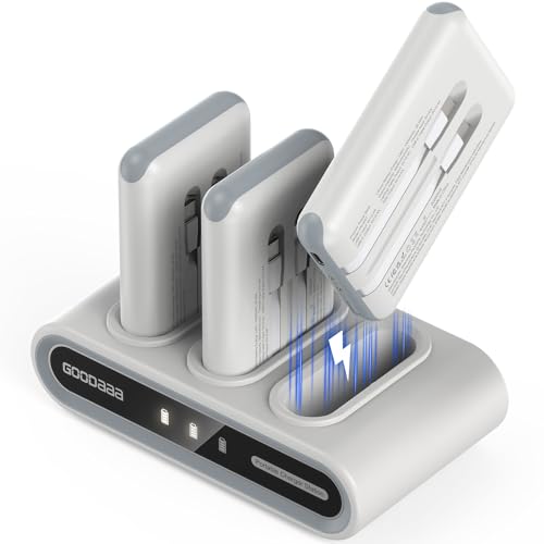 GOODaaa Portable Charger, 3-Pack 10000mAh Slim Power Bank Built in Cables, 3 Outputs 1 Inputs Family Power Hub for All Mobile Devices, Charging Station Set Includes 140 DlY Stickers, for Home,Office - color: White