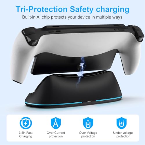 Yoidesu PS Portal Game Console Charger Dock, Stand with RGB Light Effect, Portable Game Console Charge Holder, Station for PS Portal (Black)