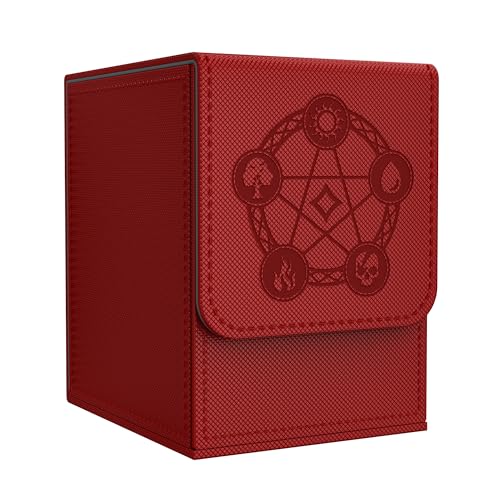 Card Deck Box with 2 Dividers, MTG Commander Deck Box Holds 100+ Double-Sleeved Cards, Leather Magnetic Deck Case Compatible with Magic TCG CCG Cards, Red - color: 2. Red, size: 100 Double-sleeved Cards Vertical