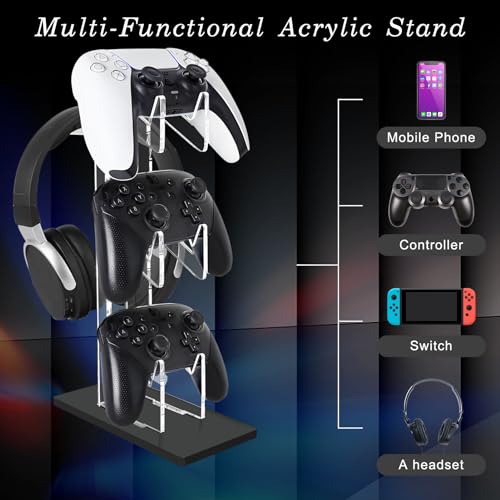 FYY Game Controller Holder 3 Tiers - Universal Dual Controller Stand Headphone Holder, Acrylic Black Controller Display Stand Compatible with Nintendo Switch Xbox PS5 PS4, Desk Mounts for Controller - color: 3-Tier-Black