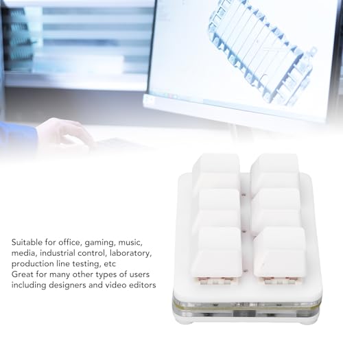Yunseity 6 Key Gaming Keyboard, USB Wired RGB Mechanical Keyboard, One Handed Programmable Red Switch USB PC Keypad, Mini Macro Mechanical Gaming Keyboard for Game Office (White) - color: White