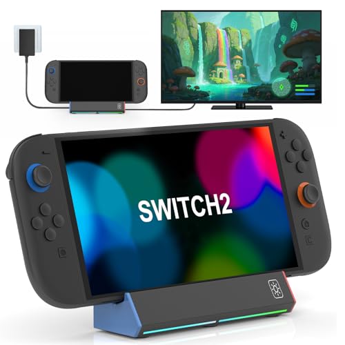 TV Dock Station for Nintendo Switch 2,Portable Charging Stand with 4K HDMI/ 2*USB Port/Type C Port/RGB Led Light -Switch 2 TV Docking Station Only
