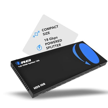 OREI UltraHD 1 in 8 Out HDMI Splitter 4K@60Hz 4:4:4 - HDMI 2.0 and HDCP 2.2 compliant with 3D support and EDID control - size: 4K Splitters 1x8