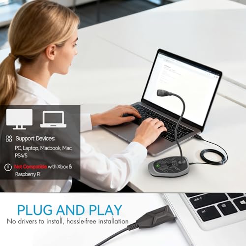 CMTECK USB Computer Microphone, RGB Light, Mute Function for PC/Laptop | Quick mute with LED, plug-and-play, noise-cancelling. Ideal for podcasting, YouTube, and streaming. Works with PS4/PS5/PC. - color: Dynamic RGB