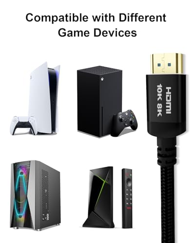 10K 8K 4K HDMI 2.1 Cable, 10 Ft 48Gbps Ultra High Speed HDMI Cable, Support 10K@30Hz 8K@60Hz 4K@120Hz, D-HDR, EARC Dolby Atmos for TV, Projector, Monitor, PS5/4, Xbox, Laptop - size: 10 ft, style: Bi directional