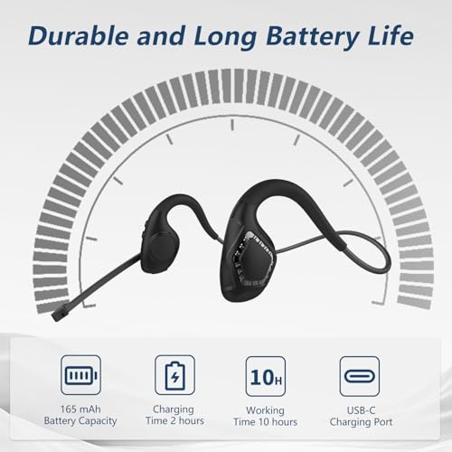 BANIGIPA Bluetooth Headset with Microphone, Open Ear Headphones with Mic | Wireless Headset w/ Noise Cancelling Mic for Phone PC Computer, Light & Comfortable for Office Meeting Home Working-10 Hrs