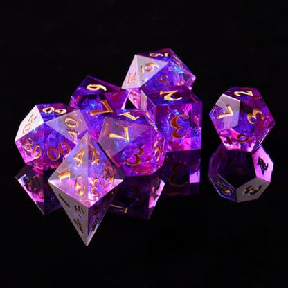 DND Dice Set, 7 Pcs Sharp Edge D&D Dice Polyhedral Resin Dice for Dungeons and Dragons RPG MTG Role Playing Table Games - color: Purple