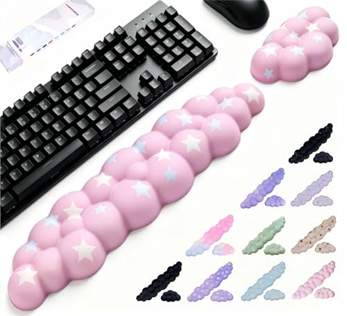 Cloud Wrist Rest Set for Keyboard & Mouse, 16.9", Pink Colorful Star | Memory Foam Arm Rest with Ergonomic Support Fits Full Keyboards and Reduces Typing Fatigue for Office, Gaming and Home Use - color: Pink Colorful Star Set