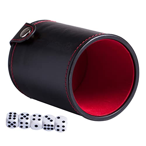 Vaguelly PU Leather Double-Layer Dice Cup Set Dices for Bar Games Portable Dice Storage Container for Game Evenings and KTV Parties