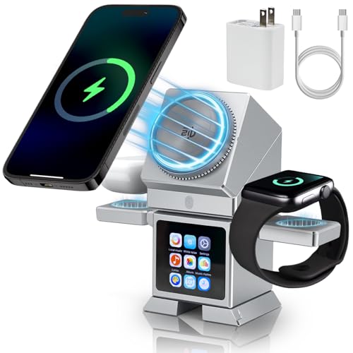 ModiTech 7 in 1 Wireless Charging Station for Apple-25W Qi2.2 Certified | Magnetic Magsafe Charger Stand for iPhone 17/16/15/14/13/12-Apple Watch-Airpods Series, Silver with Adapter - color: Silver