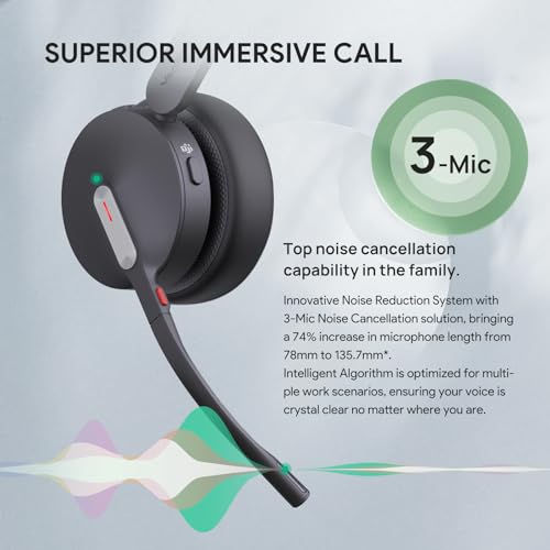 Yealink BH70 Wireless Bluetooth Headset with Microphone for Work, up to 35h Talking Battery Life, 3-Mic, 147g Lightweight Microsoft Teams Certified Headphone for Open Office, USB-C to A - color: Black (Teams), style: Dual (USB-C to A)