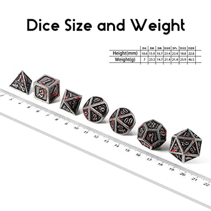 Acient Silver Bloodstained Metal Dice Set DND, DNDND 7PCS Metallic Halloween Die with Metal Case for Dungeons and Dragons Tabletop Games - color: Blood Iron