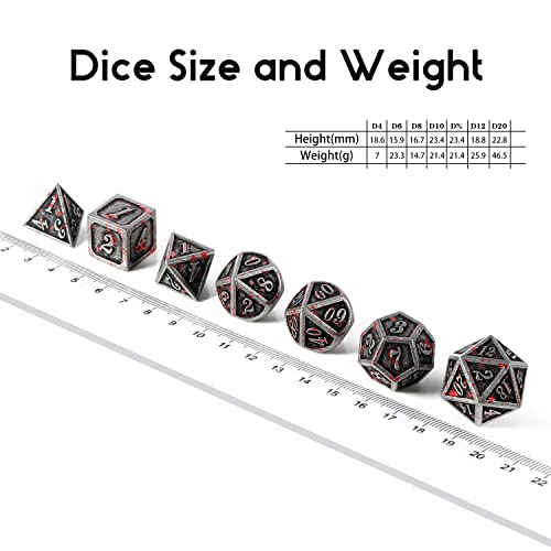 Acient Silver Bloodstained Metal Dice Set DND, DNDND 7PCS Metallic Halloween Die with Metal Case for Dungeons and Dragons Tabletop Games - color: Blood Iron