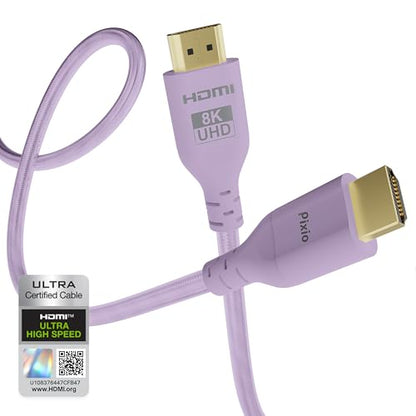 Pixio Purple 8K HDMI 2.1 Cable Ultra Certified Ultra High Speed 6FT 8K 60Hz 4K 120Hz Nylon Braided, Gold Plated Connector, Anti-Breakage, HDR10+, dtsx, eARC, HDCP, Dolby Compatible - color: Purple, size: 6 ft