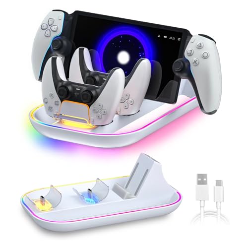 Charging Dock Station for PS Portal & PS5 Controllers – 3-in-1 RGB Charging Stand with Indicator, Type-C Cable, Dual Holder for PlayStation Remote – Gaming Setup for PlayStation Players - style: 3-in-1