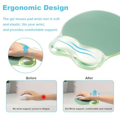 Gel Wrist Rest for Keyboard and Mouse - Ergonomic Green Mouse Pad with Wrist Rest Support Non-Slip Base for Desktop/Latop/Office/Home - color: Green, style: Wave Shape