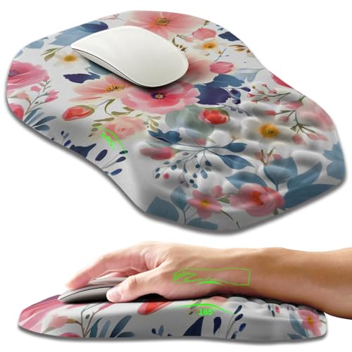 Ergonomic Slope Mouse Pad Wrist Support, Wrist Rest Mousepad for Carpal Tunnel Pain Relief with Massage Bulge and Slow Rebound Memory Foam (12x8 inch, Pink Floral) - color: Am037-pink Floral