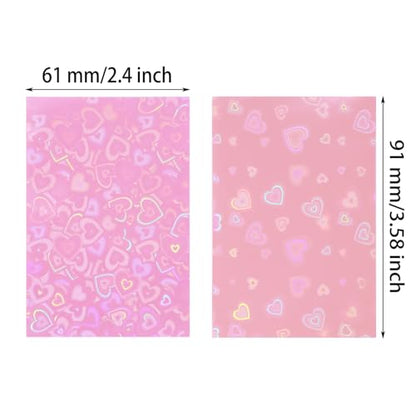 ONLYKXY 100pcs Soft Clear Plastic Heart Glitter Bag Storage Pouch Laser Sleeve Cover Pocket Holder Holographic Photo Protector Top Loader for 3in Trading Card Coin Jewelry (Hot Pink & Light Pink) - color: Hot Pink & Light Pink