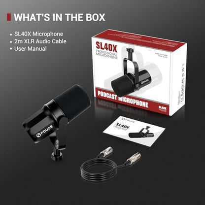 FDUCE XLR Dynamic Microphone for Vocal Recording, Podcasting, Gaming, Live Streaming&Broadcasting, All Metal Cardioid Mic, Voice-Isolating Technology SL40X - style: SL40X
