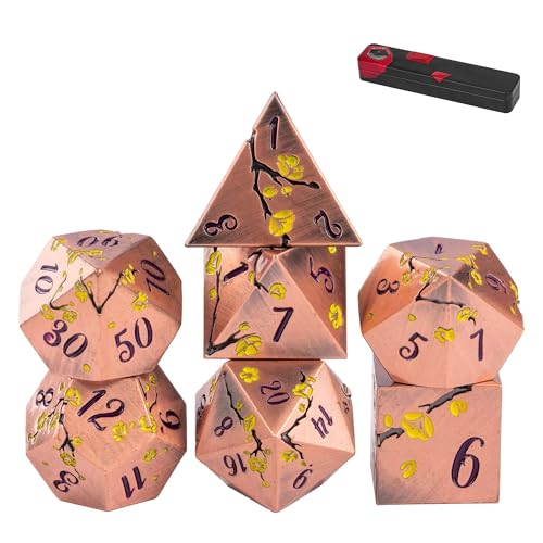 UDIXI Metal DND Dice Set, 7PCS Metal Polyhedral Dice Set Copper for D&D RPG | Yellow Flower, Metal Case Packaging, Heavy Metal Dice, D&D Gift, for Dungeons and Dragons Role Playing Games Tabletop Games - color: Copper-purple