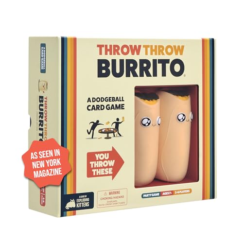 Exploding Kittens Throw Throw Burrito, 2-6 Players, 7+ Fast Card Game | Collect matching cards, score points, and throw squishy foam burritos in this fast-paced dodgeball card game. - size: 9 inches x 10 inches x 3 inches, style: Original Edition