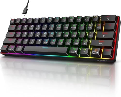 KOORUI 60% Gaming Keyboards, 61 Keys Wired Ultra-Compact Mechanical Keyboard 26 RGB Backlit with Red Switch Mini Keyboards for Windows MacOS Linux - color: Blue Switch