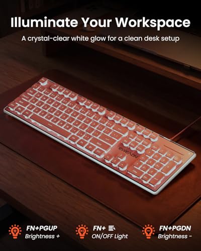 SEUNKWANG Wired Backlit Keyboard with Pudding Keycaps, Quiet Full Size Computer Keyboard White Backlight Easy-to-Read, Never Fade, Metal Panel, USB Cute Desk Setup for Windows PC Desktop, Pink - color: Pink