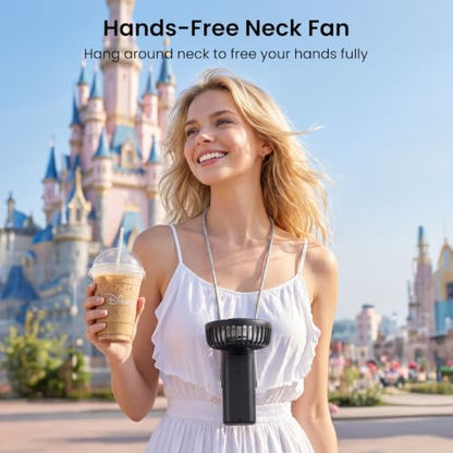 HandFan 2026 𝐔𝐩𝐠𝐫𝐚𝐝𝐞𝐝 Handheld Fan, Hands Free Necklace Fan with lanyard, 8000𝐦𝐀𝐡, 38 Hours Cooling Runtime,180° Foldable (Black) - color: Clear‑Blade Classic Black