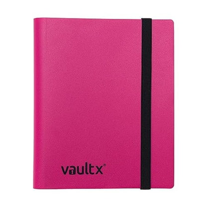 Vault X 4 Pocket Strap Trading Card Binder 160 Cards Side Loading (Pink) | Holds 160 standard-size TCG cards in 20 side-loading 4-pocket pages. Padded, water-resistant cover. - color: Pink